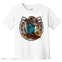 Western Horseshoe Cow Boots Hat Rope Sunflower Rodeo Dad Toddler T-Shirt thumb 0