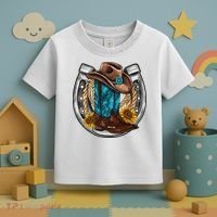 Western Horseshoe Cow Boots Hat Rope Sunflower Rodeo Dad Toddler T-Shirt thumb 3
