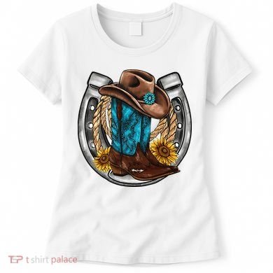 Western Horseshoe Cow Boots Hat Rope Sunflower Rodeo Dad Women's T-Shirt