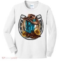 Western Horseshoe Cow Boots Hat Rope Sunflower Rodeo Dad Kids Long Sleeve Shirt thumb 0