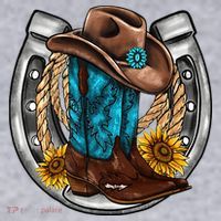 Western Horseshoe Cowboy Boots Hat Rope Sunflower Rodeo Dad Women's Sweatshirt thumb 2