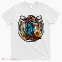 Western Horseshoe Cowboy Boots Hat Rope Sunflower Rodeo Dad T-Shirt thumb 0