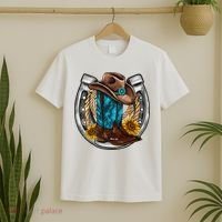 Western Horseshoe Cowboy Boots Hat Rope Sunflower Rodeo Dad T-Shirt thumb 2