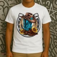 Western Horseshoe Cowboy Boots Hat Rope Sunflower Rodeo Dad T-Shirt thumb 3