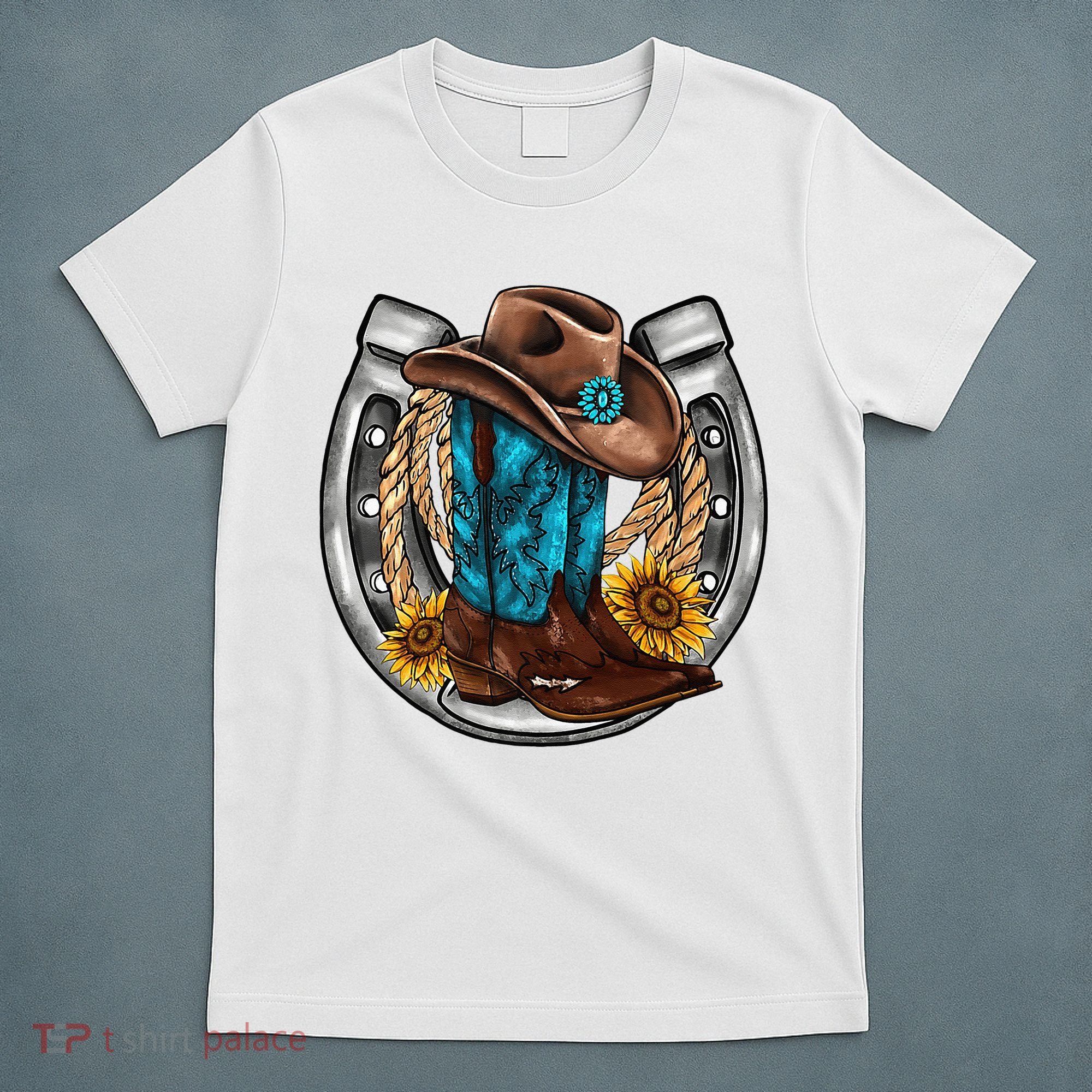 Western Horseshoe Cowboy Boots Hat Rope Sunflower Rodeo Dad T-Shirt