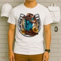Western Horseshoe Cowboy Boots Hat Rope Sunflower Rodeo Dad T-Shirt thumb 6