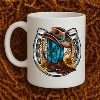 Western Horseshoe Cowboy Boots Hat Rope Sunflower Rodeo Dad Coffee Mug thumb 2