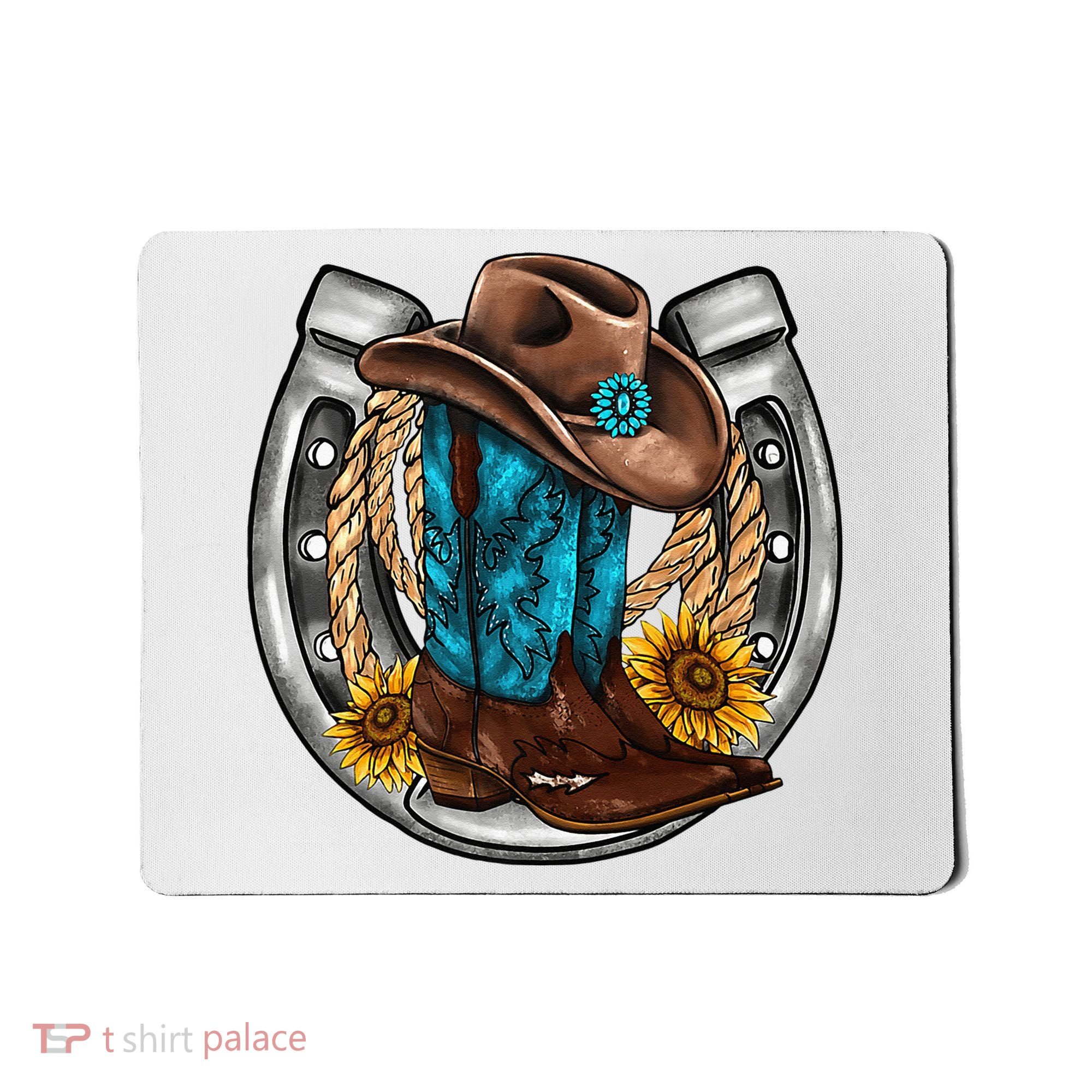 Western Horseshoe Cowboy Boots Hat Rope Sunflower Rodeo Dad Mousepad