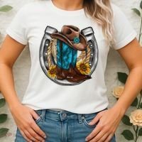 Western Horseshoe Cowboy Boots Hat Rope Sunflower Rodeo Dad Women's T-Shirt thumb 2