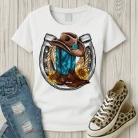 Western Horseshoe Cowboy Boots Hat Rope Sunflower Rodeo Dad Women's T-Shirt thumb 3