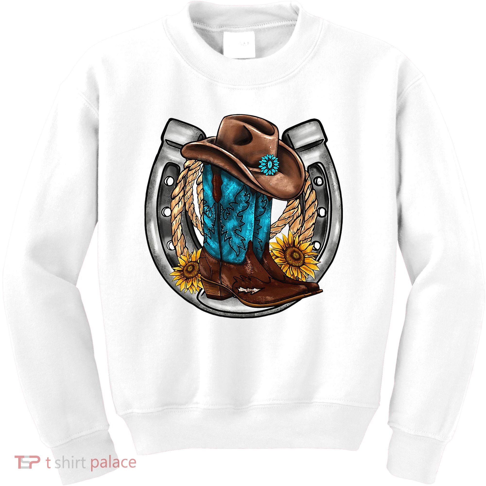 Western Horseshoe Cowboy Boots Hat Rope Sunflower Rodeo Dad Kids Sweatshirt