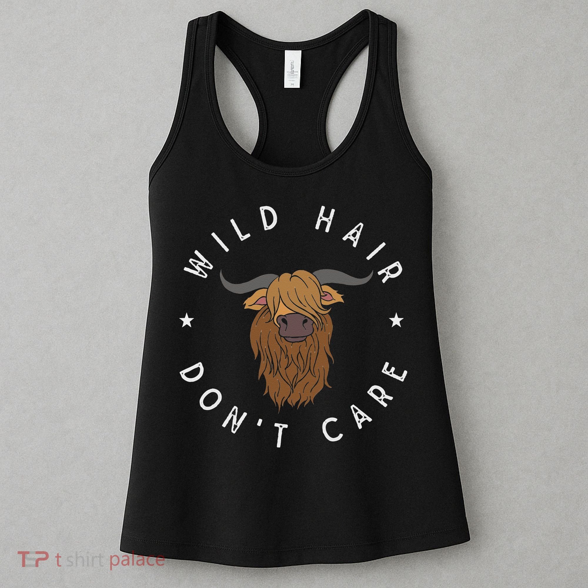 Wild Hair Dont Care Funny Scottish Farmer Gift Highland Cow Women's Tank Top