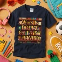 When In Doubt Go To The Library Kids T-Shirt thumb 3