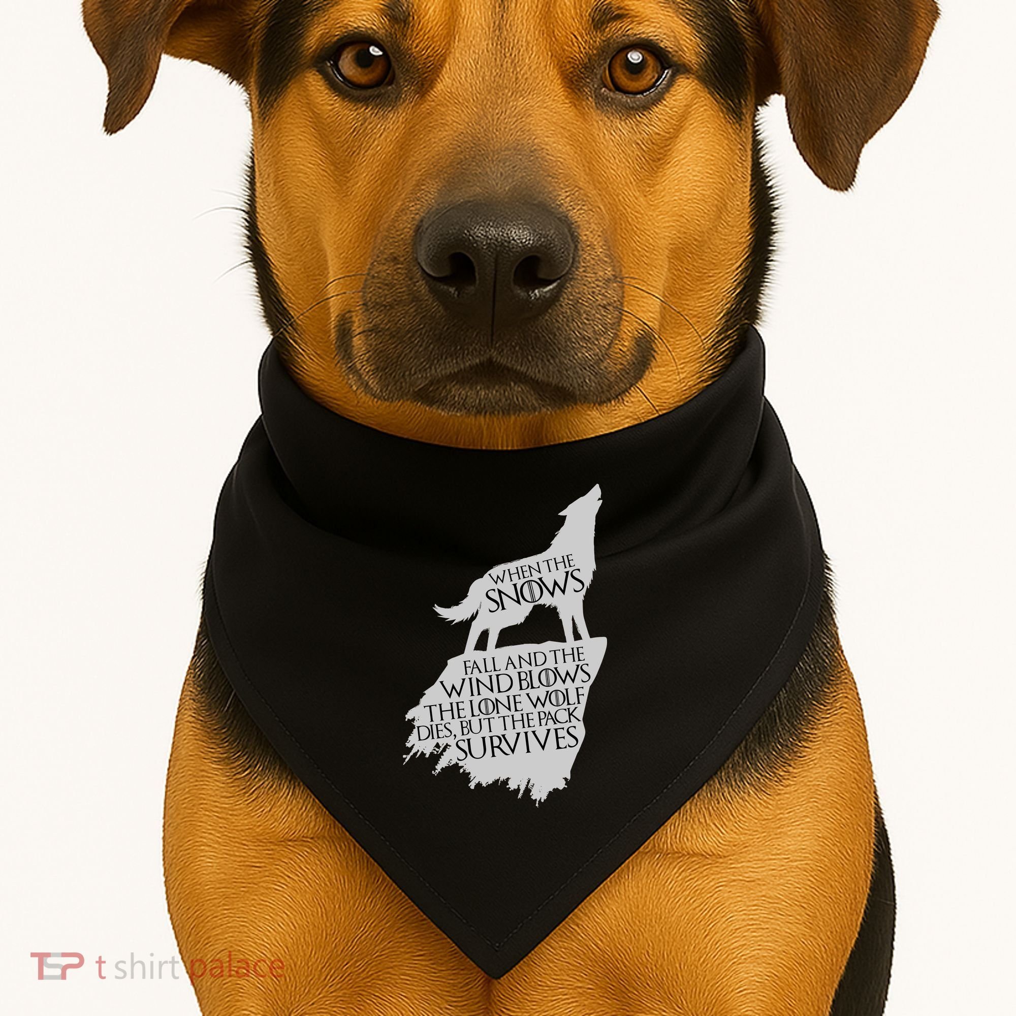 When The Snows Fall The Lone Wolf Dies, But the Pack Survives USA-Made Doggie Bandana