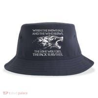 When The Snows Fall The Lone Wolf Dies But the Pack Survives Logo Sustainable Bucket Hat thumb 0