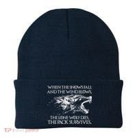When The Snows Fall The Lone Wolf Dies But the Pack Survives Logo Beanie thumb 0