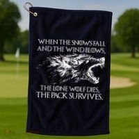 When The Snows Fall The Lone Wolf Dies But the Pack Survives Logo Golf Towel thumb 1
