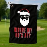 Where My Ho's At? Funny Xmas Golf Towel thumb 1