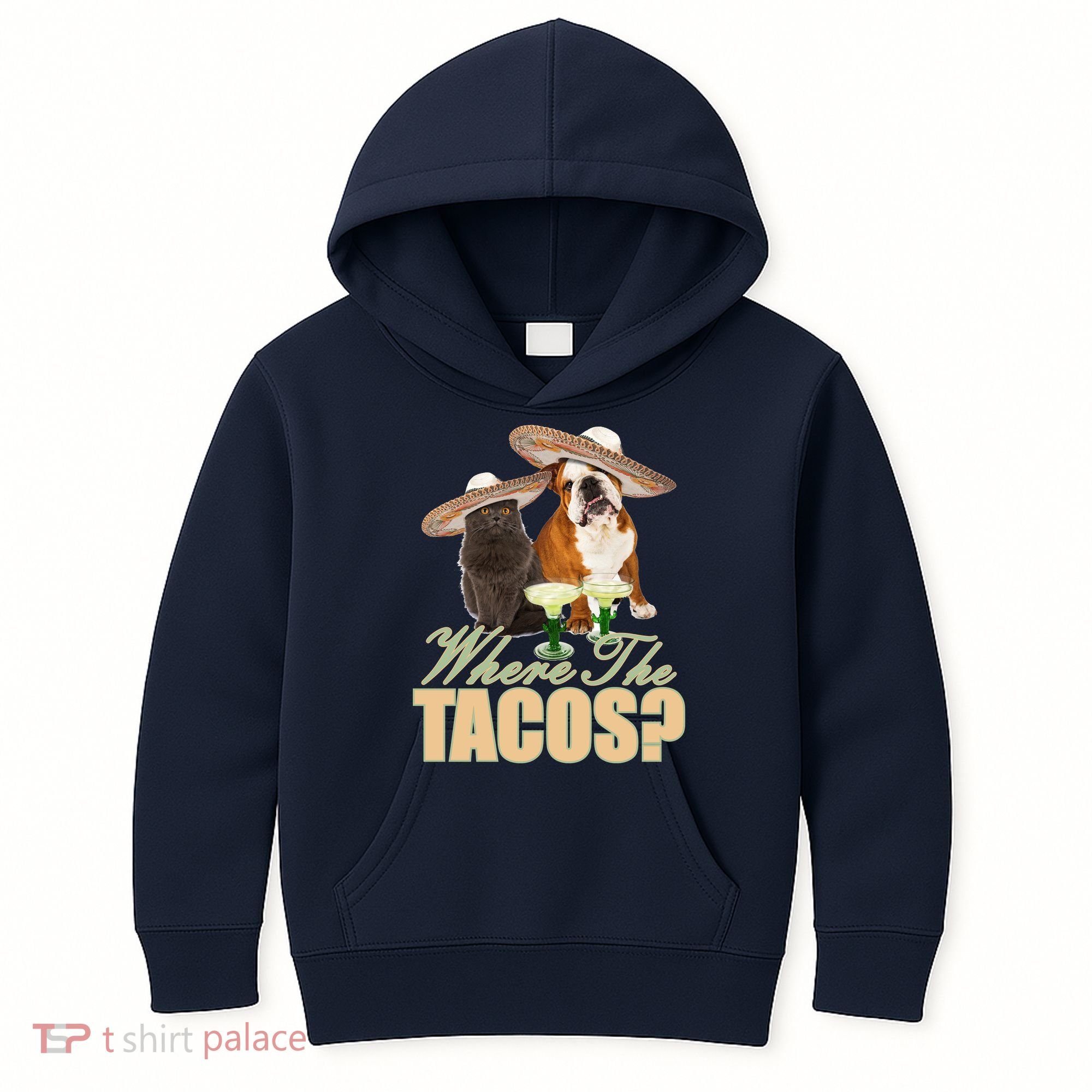 Where The Tacos? Cat Dog Kids Hoodie