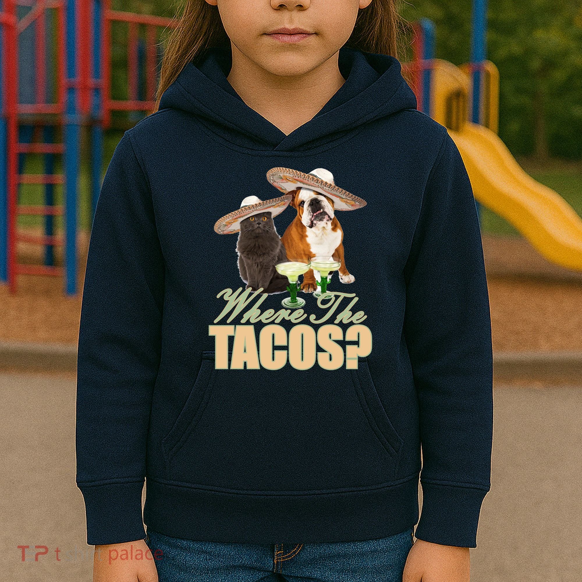 Where The Tacos? Cat Dog Kids Hoodie