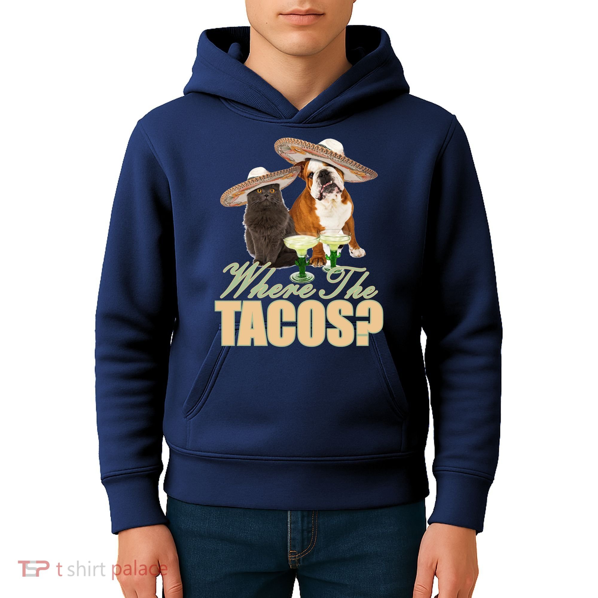 Where The Tacos? Cat Dog Kids Hoodie