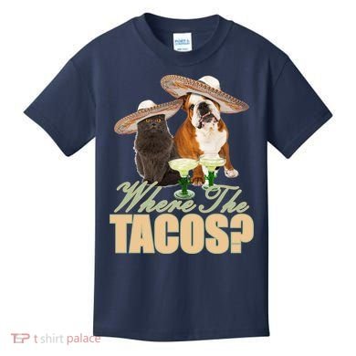 Where The Tacos? Cat Dog Kids T-Shirt