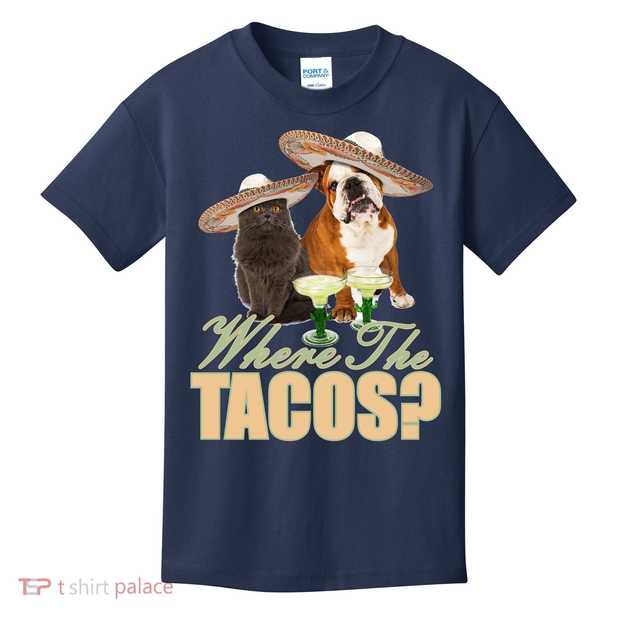 Where The Tacos? Cat Dog Kids T-Shirt