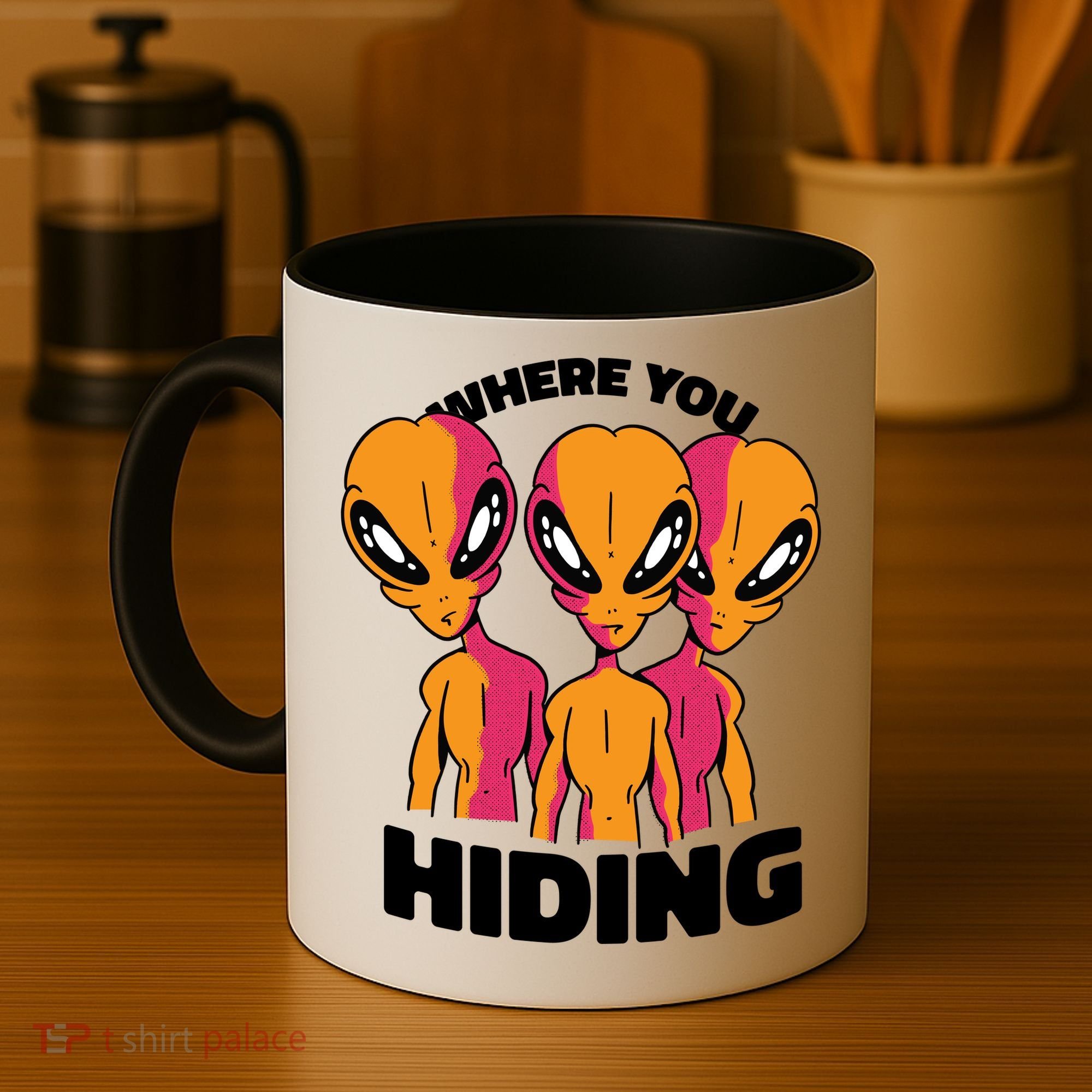 Where You Hiding Creepy Aliens Coffee Mug