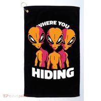 Where You Hiding Creepy Aliens Golf Towel thumb 0