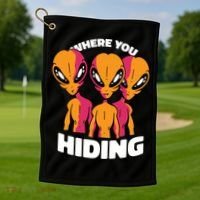 Where You Hiding Creepy Aliens Golf Towel thumb 1