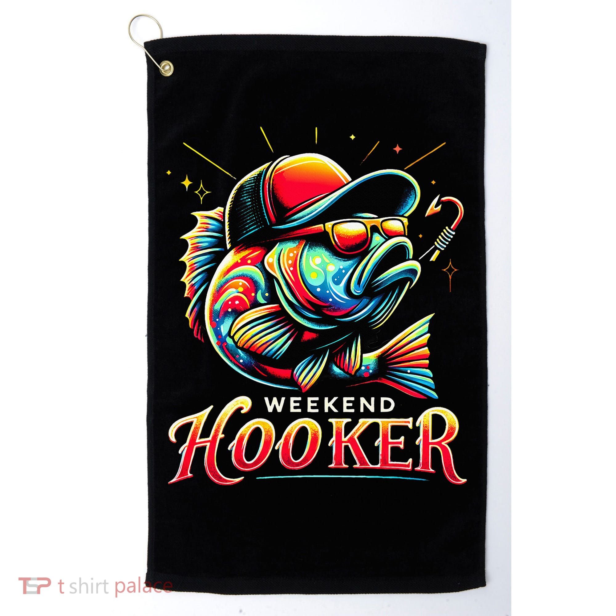 Weekend Hooker Funny Bass Fishing Golf Towel