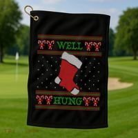 Well Hung Funny Adult Ugly Christmas Style Gift Golf Towel thumb 1