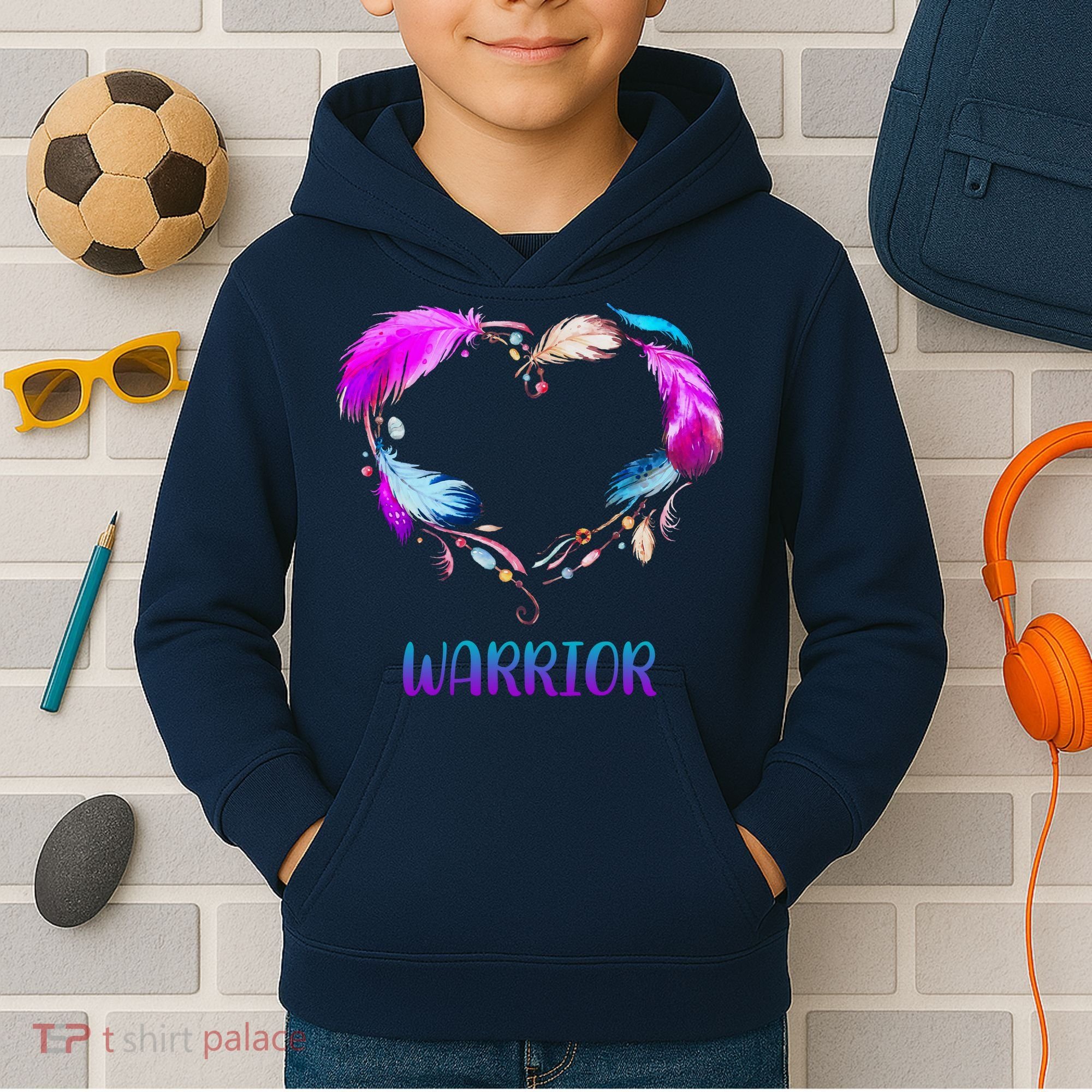 Warrior Heart Feather Graphic Kids Hoodie