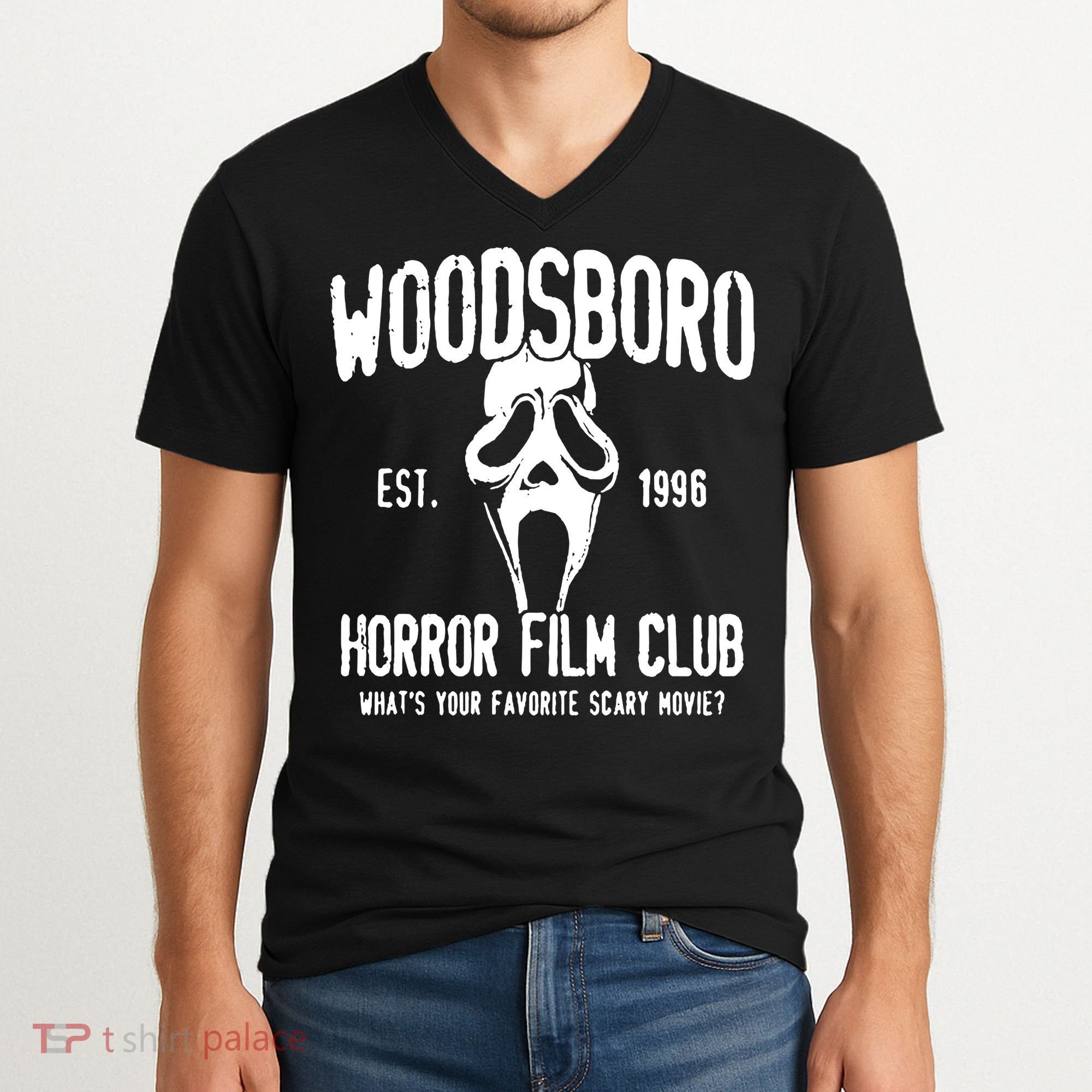 Woodsboro Horror Film Club V-Neck T-Shirt