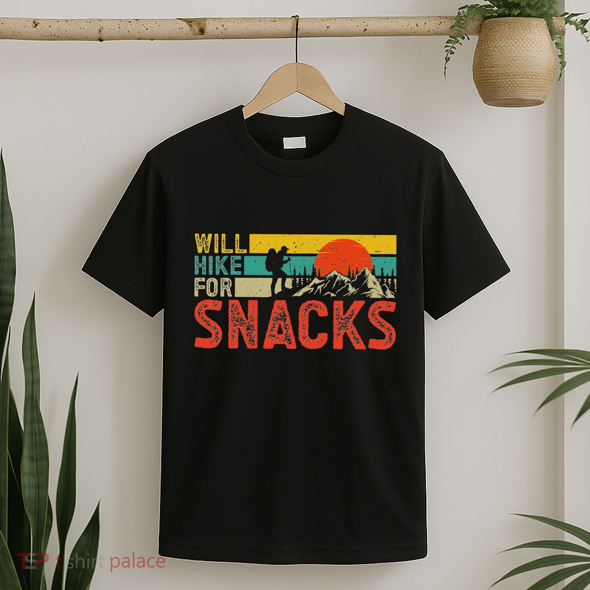 Will Hike For Snacks Funny Hiking Outdoor Mountain T-Shirt