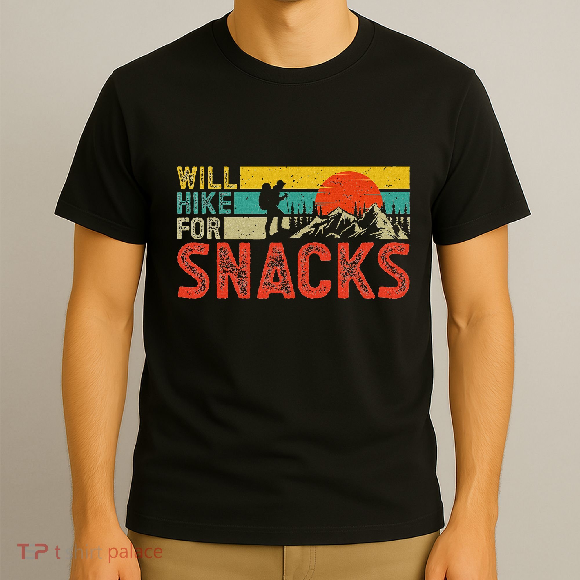 Will Hike For Snacks Funny Hiking Outdoor Mountain T-Shirt