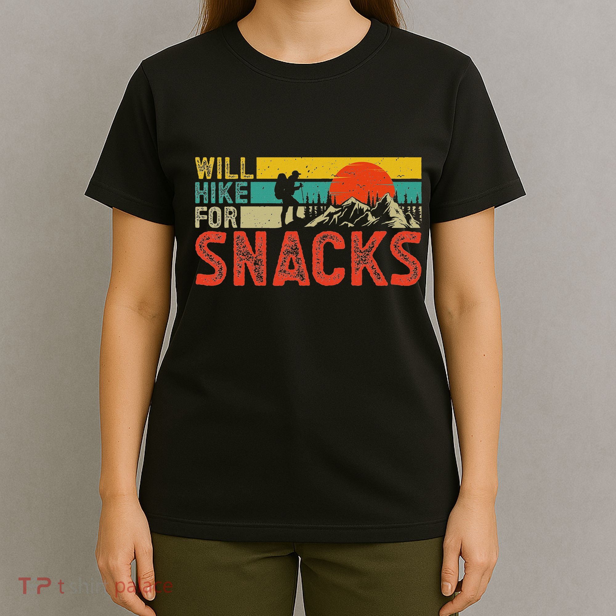 Will Hike For Snacks Funny Hiking Outdoor Mountain T-Shirt