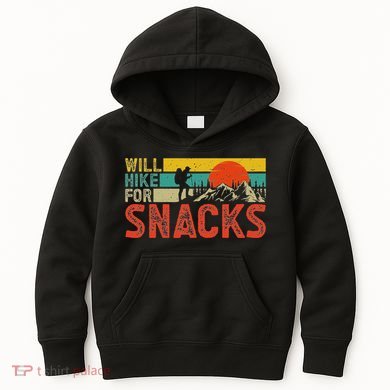 Will Hike For Snacks Funny Hiking Outdoor Mountain Kids Hoodie