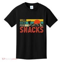 Will Hike For Snacks Funny Hiking Outdoor Mountain Kids T-Shirt thumb 0
