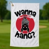 Wanna Hang Funny Bat Golf Towel thumb 1