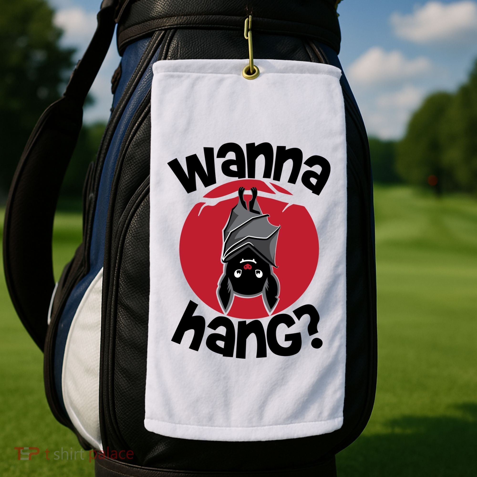 Wanna Hang Funny Bat Golf Towel