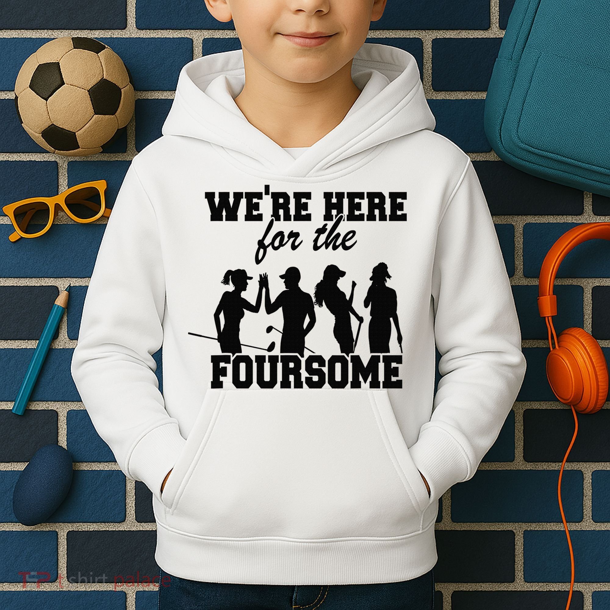 We're Here For The Foursome Funny Sarcasm Golf Lover Golfer Kids Hoodie