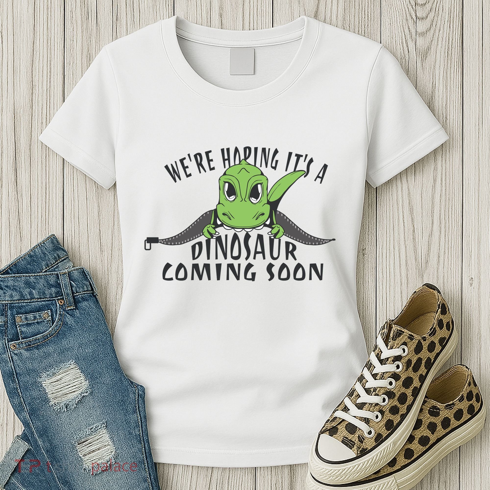 We're Hoping It's A Dinosaur Coming Soon Pregnancy Announcement Women's T-Shirt