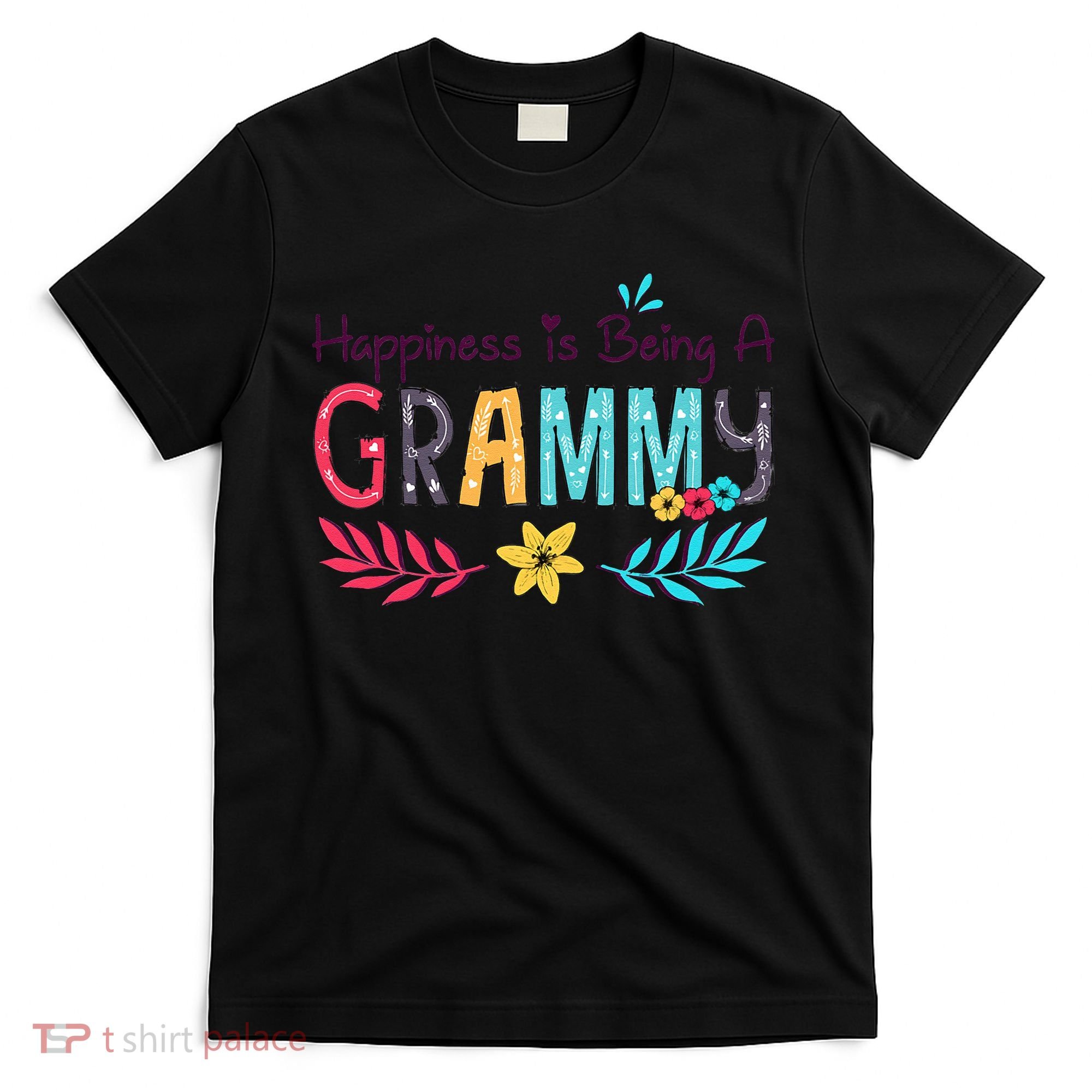 Womens Happiness Is Being A Grammy Floral Decoration Grandma T-Shirt