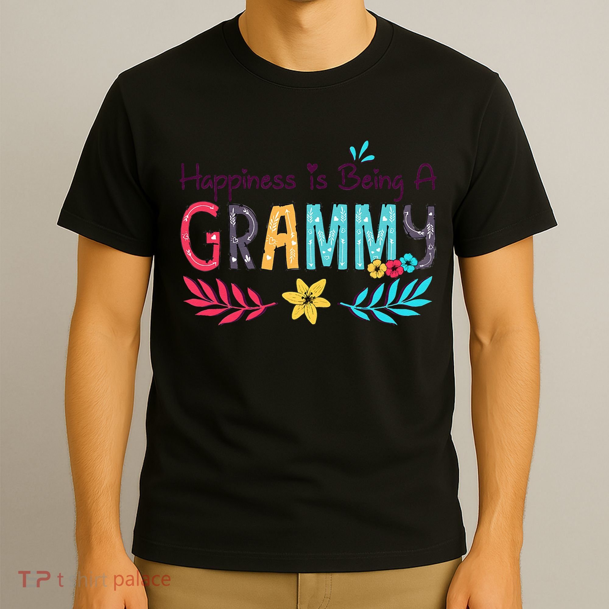 Womens Happiness Is Being A Grammy Floral Decoration Grandma T-Shirt