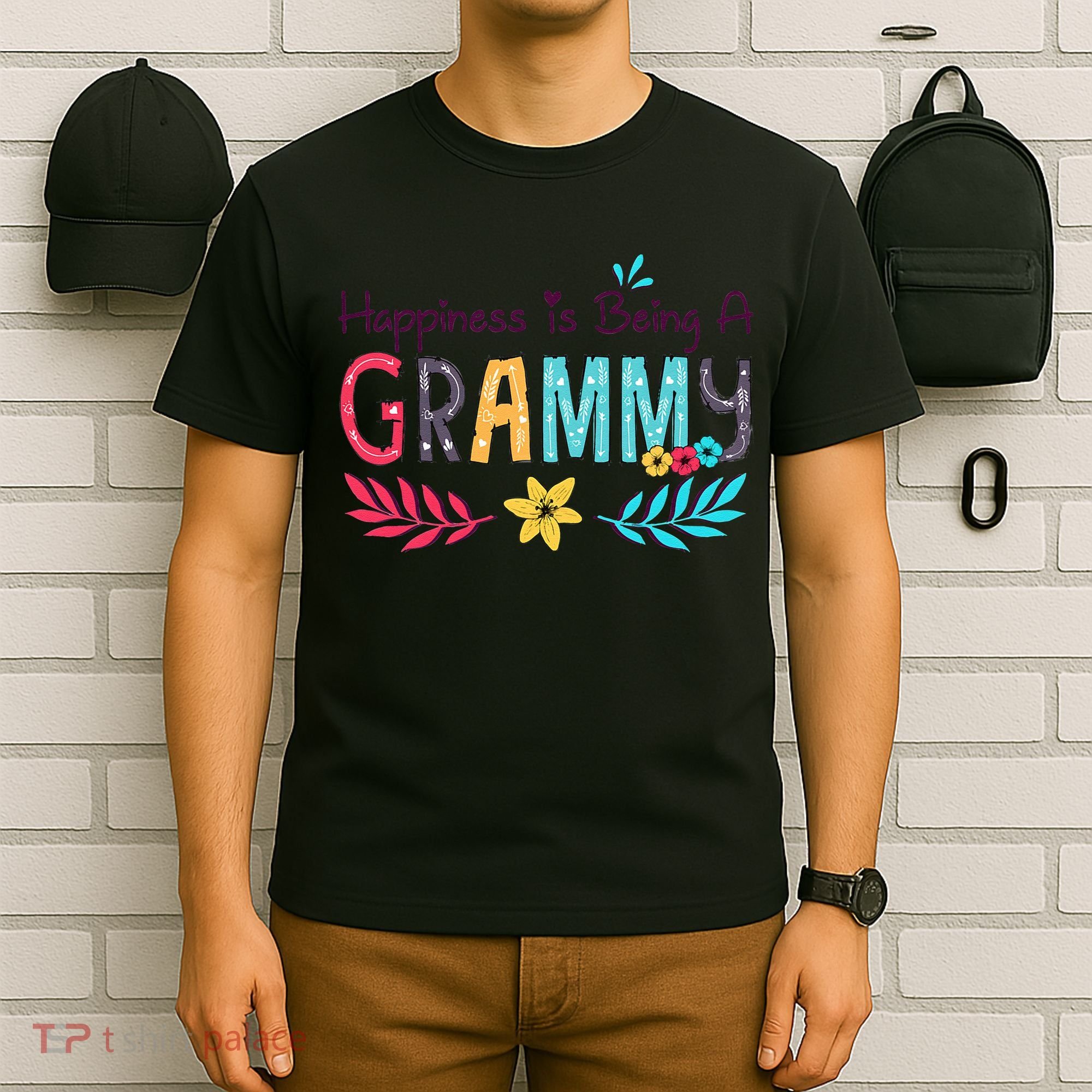 Womens Happiness Is Being A Grammy Floral Decoration Grandma T-Shirt