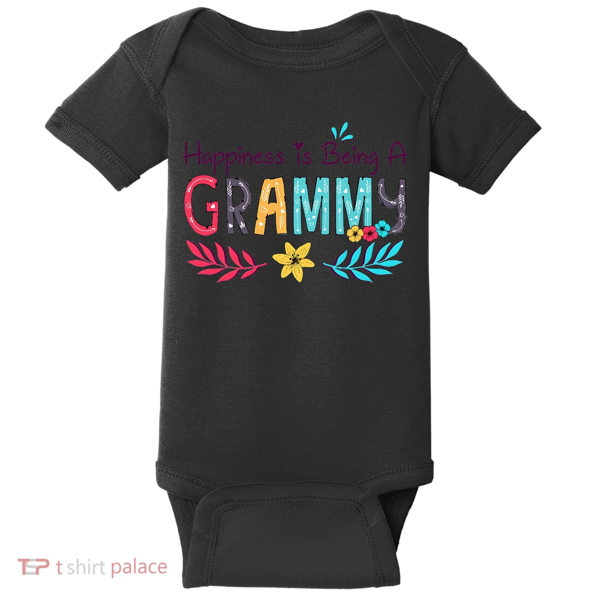 Womens Happiness Is Being A Grammy Floral Decoration Grandma Baby Bodysuit