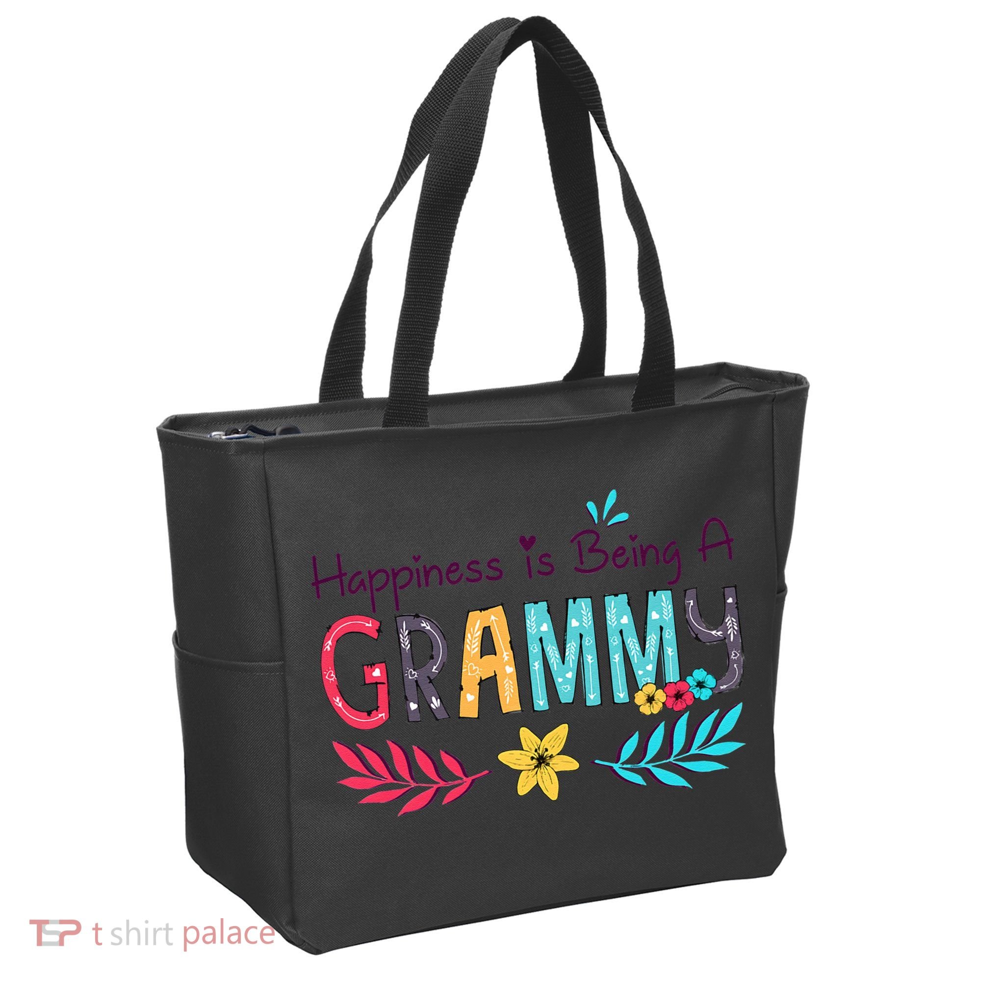 Womens Happiness Is Being A Grammy Floral Decoration Grandma Tote Bag