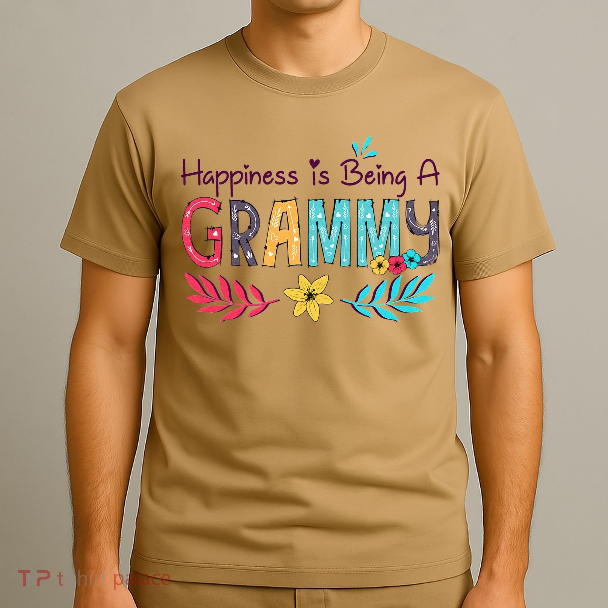 Womens Happiness Is Being A Grammy Floral Decoration Grandma T-Shirt