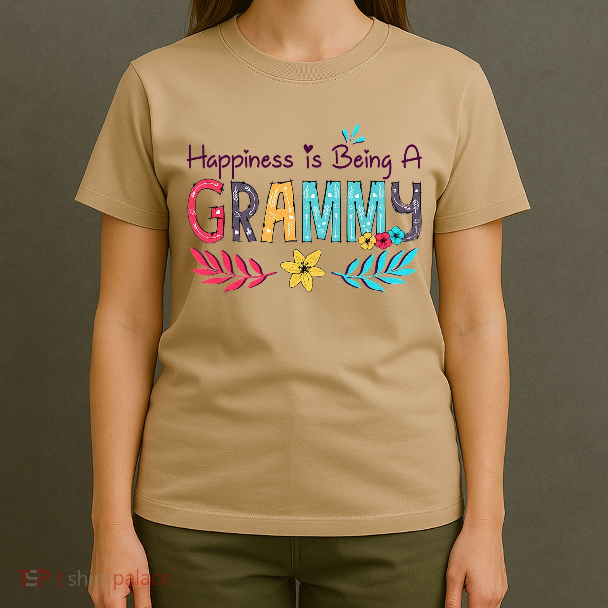 Womens Happiness Is Being A Grammy Floral Decoration Grandma T-Shirt